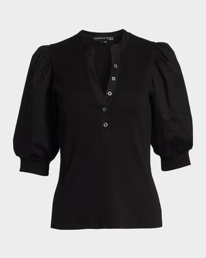 Coralee Puff Sleeve Button-Front Top