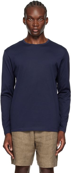 Sunspel Navy Classic Long Sleeve T-Shirt