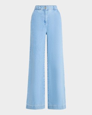 Eileen Wide-Leg Denim Pants with Slits