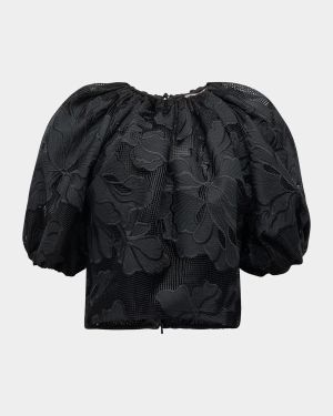 Floral Embroidered Short-Sleeve Bubble Top