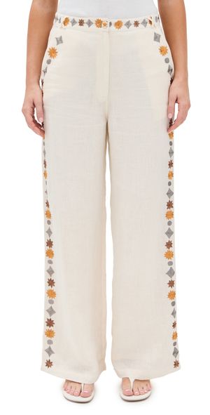 Carolina K Sam Pants Ivory Embroid L