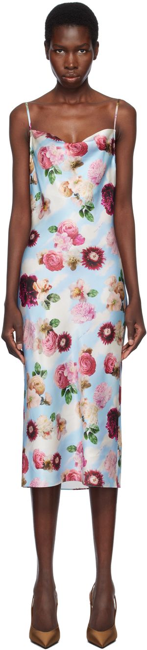 Fleur du Mal Blue Cowl Neck Slip Midi Dress