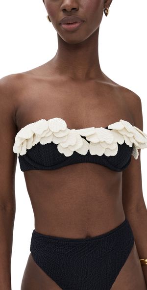 PatBO Breeze Jacquard Flower Applique Bikini Top Black XS