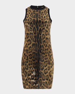 Jaguar-Print Sequined Mini Dress