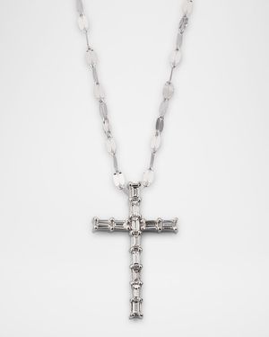 14K Gold Baguette Everyday Cross Pendant Necklace with Jump Ring, 16-18"L