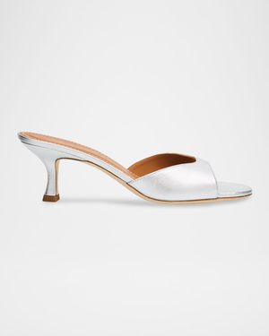 Brigitte Metallic Leather Kitten-Heel Mules