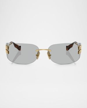 Rimless Logo Metal Rectangle Sunglasses