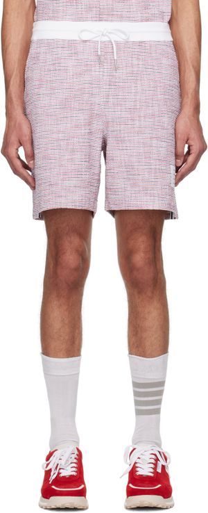Thom Browne Red & White Cotton Tweed Summer Shorts