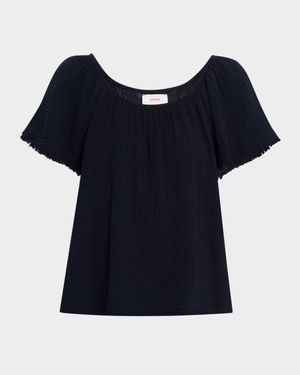 Macie Fringe-Trim Cotton Gauze Top