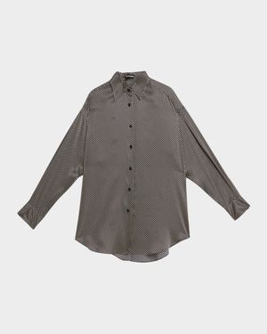 Polka Dot Stretch Satin Button-Down Shirt