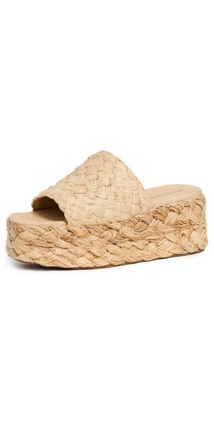Loeffler Randall Aaron Platform Raffia Mules Natural 9