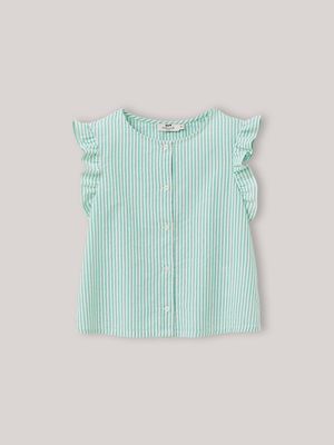 Cyrillus - Chemise seersucker rayé - Taille 14A - Vert