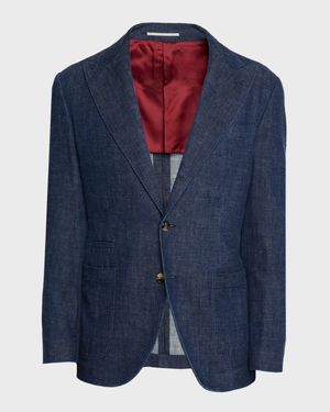Men's Denim Peak Lapel Single-Breasted Sport Coat