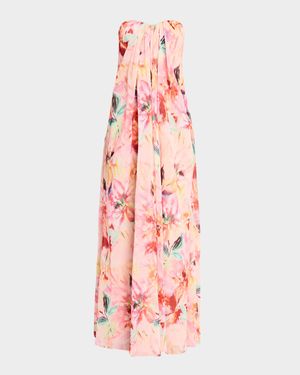 Brooke Strapless Floral-Print Chiffon Gown