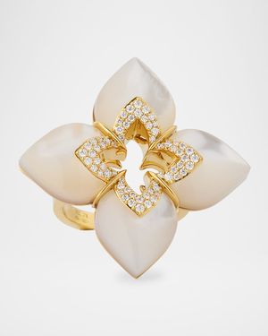 Souffle 18K Yellow Gold Diamond Venetian Princess Ring with Gemstones, Size 6.5