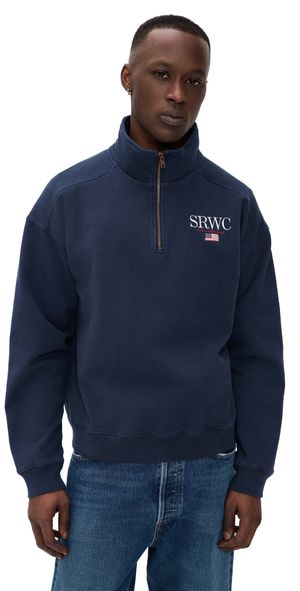Sporty & Rich Nautical Embroidered Quarter Zip Dark Navy XL