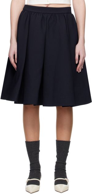 SHUSHU/TONG Navy Silhouette Pleated Midi Skirt