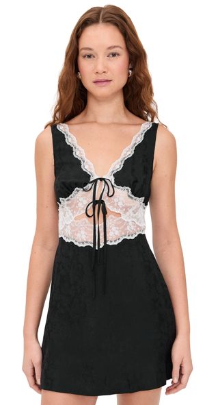 For Love & Lemons Bluebird Jacquard Mini Slip Dress Black L