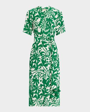 Thandie Short-Sleeve Belted Midi Kaftan Dress
