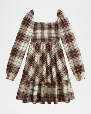 Girl's Plaid Ruffled Cotton Jersey Dress, Size 2-6X