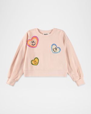 Girl's Miki Sequin Heart Embroidered Sweatshirt, Size 8-12