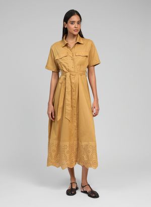 An'ge - Robe midi col classique en coton - Taille XL - Doré
