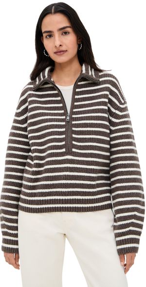 Faherty Jackson Quarter Zip Mocha Stripe L