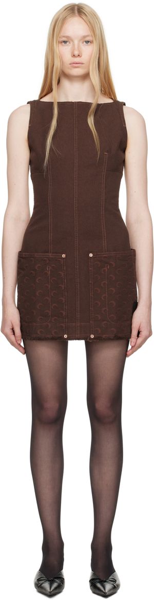 Marine Serre Brown Moon Jacquard Twill Minidress