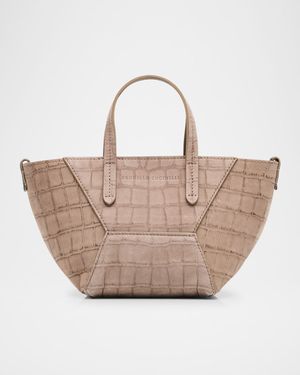 Duo Mini Croc-Embossed Suede Shopper Tote Bag
