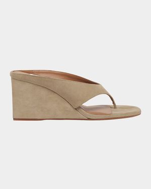 Suede Wedge Thong Sandals