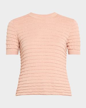 Smocked Short-Sleeve Sweater Top