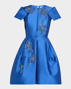 Floral Embroidered Pleated Mini Dress