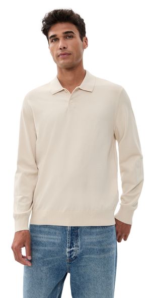 Theory Goris Long Sleeve Polo in Light Bilen Alabaster XXL
