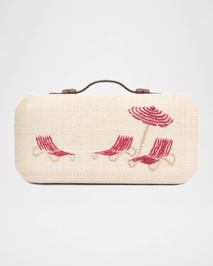 The Deck Chairs Embroidered Straw Clutch Bag