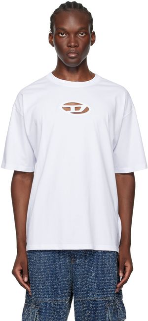 Diesel T-shirt droit blanc à découpe à logo