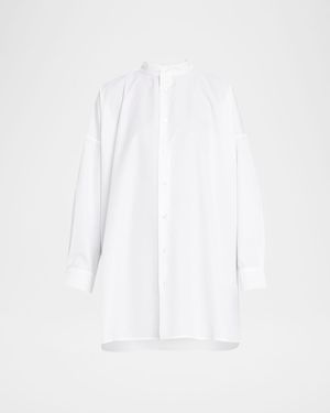 Wide A-Line Collarless Classic Shirt (Long Plus)