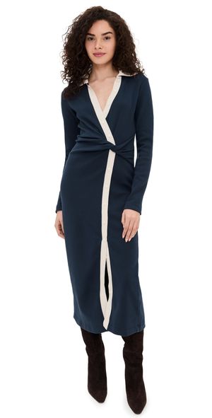 Tanya Taylor Long Sleeve Ellicot Dress Maritime Blue XL