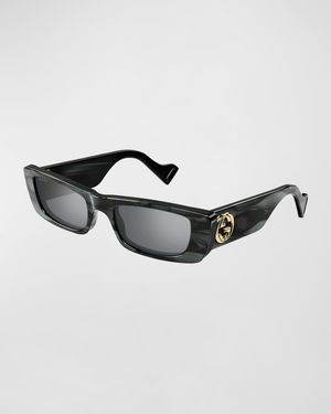 Monochromatic Rectangle Sunglasses w/ Interlocking G Temples