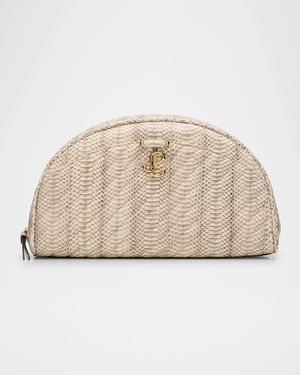 Avenue Quilted Snakeskin-Print Leather Pouch