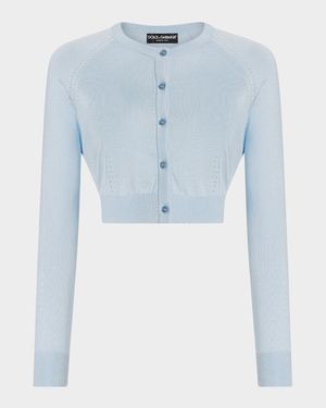 Pointelle Knit Crop Crewneck Cardigan