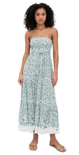 Poupette St Barth Thelma Long Dress Green Tiare M