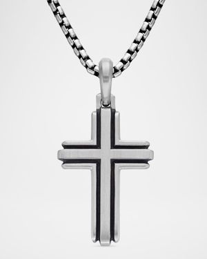 Men's Deco Cross Pendant in Silver, 34mm