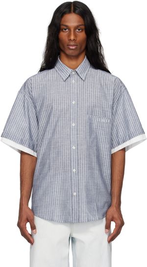 le PÈRE Navy Double Short Sleeve Button Down Shirt