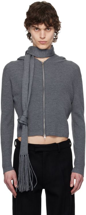AARON ESH Gray Knitted Scarf & Hoodie Set