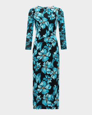 Linea Ruched Floral-Print Midi Dress
