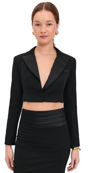 L'AGENCE Daxton Satin Lapel Cropped Blazer Black 10