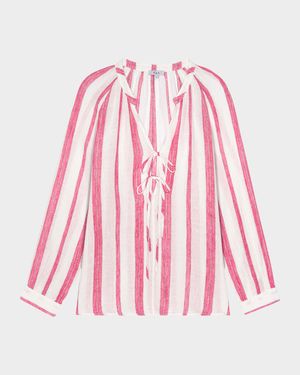 Brielle Stripe Linen-Blend Blouse