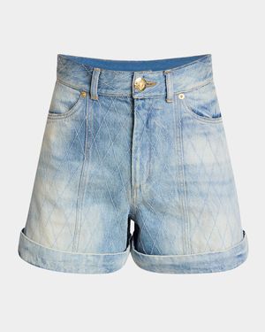 Quilted High-Rise Denim Shorts