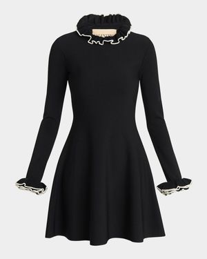 Ruffle-Trim Knit Mini Sweater Dress