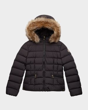 Girl's Bodette Puffer Jacket W/ Dyed Shearling Hood, Size 8-14